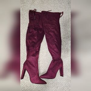 JustFab Over-the-Knee Heeled Boots in Burgundy